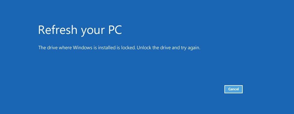 The drive where windows is installed is locked error screen