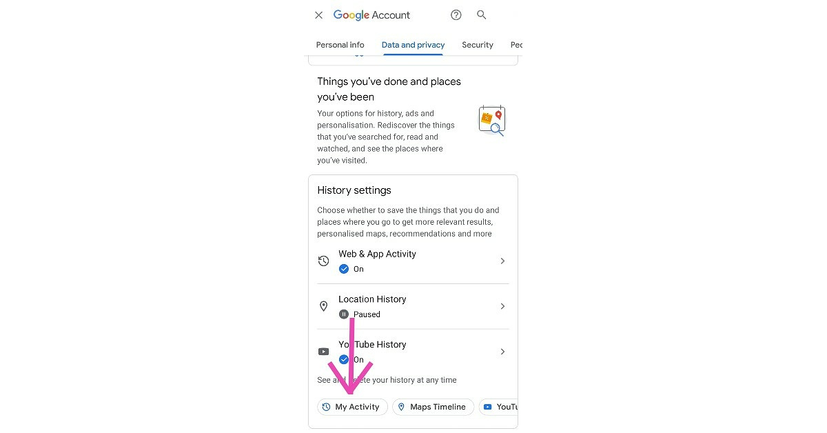 how to access google my activity on android