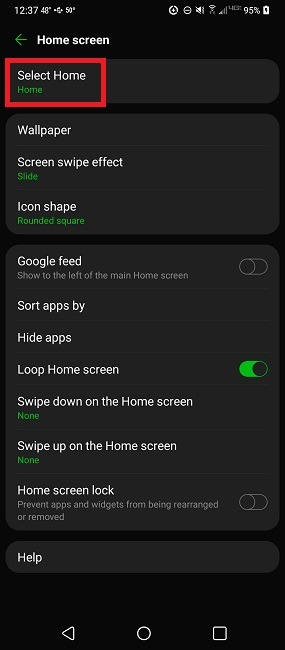 how to assign a home screen on android