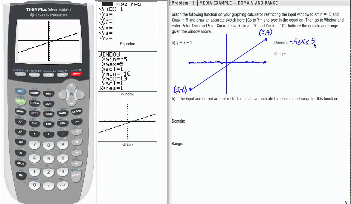 how to calculate domain range on a graphing calculator