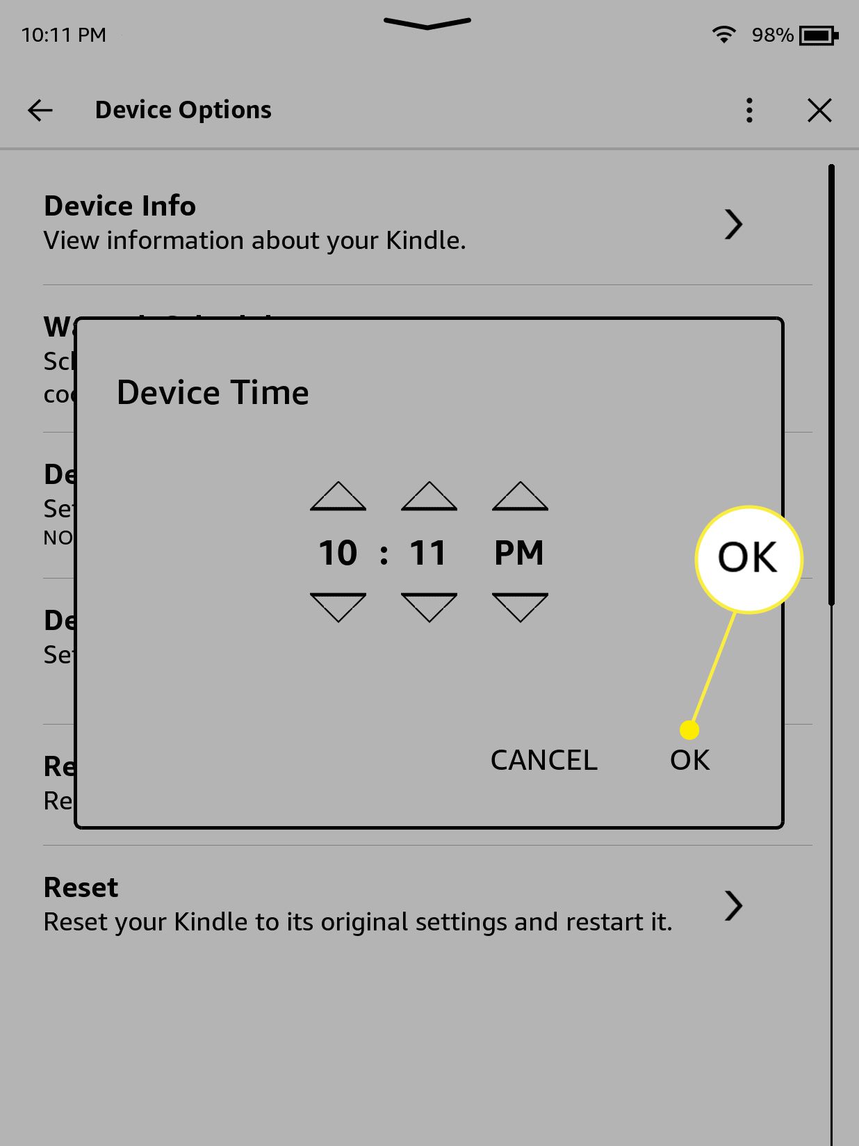 how to change the time on a kindle paperwhite