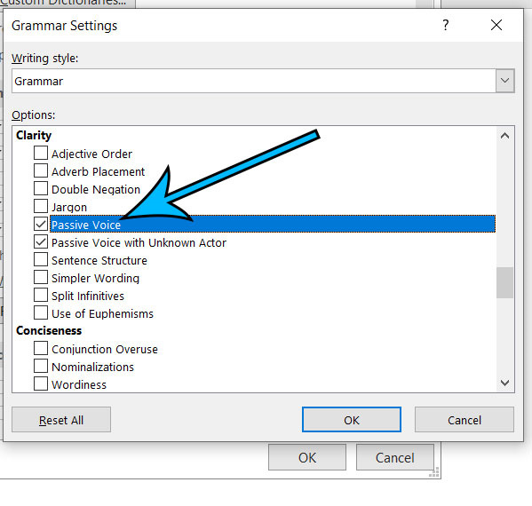how to detect passive voice using microsoft word