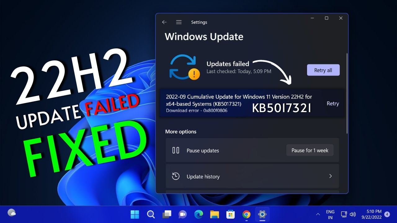 how to fix the windows 11 version 22h2 update not installing
