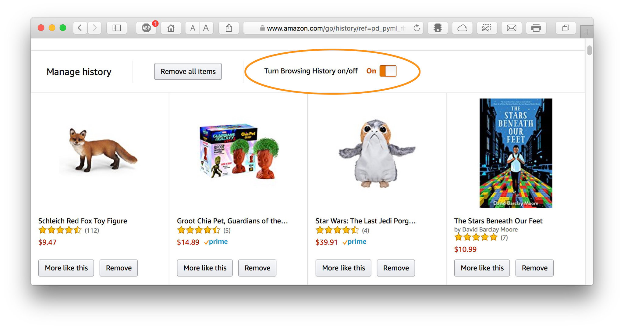 how to see your product viewing history on amazon