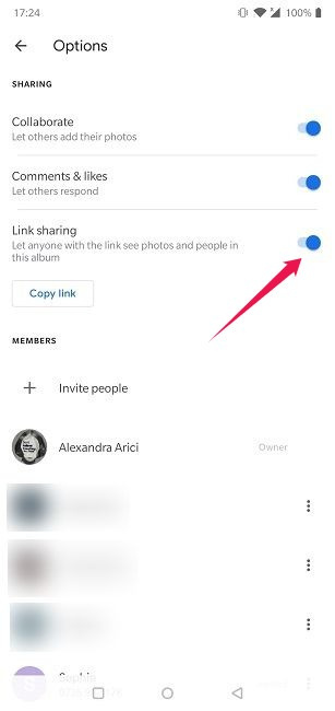how to turn off link sharing on android