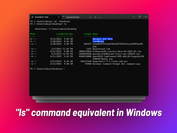 how to use the equivalent of the ls command in windows