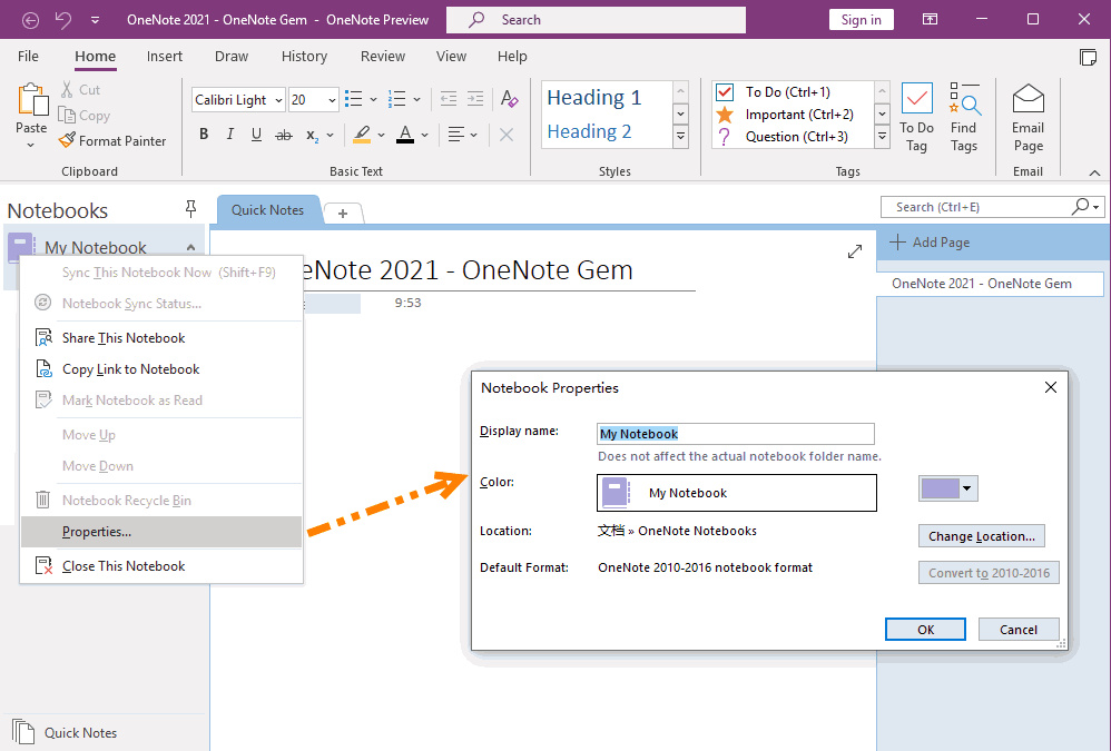 the right way to rename notebooks in onenote