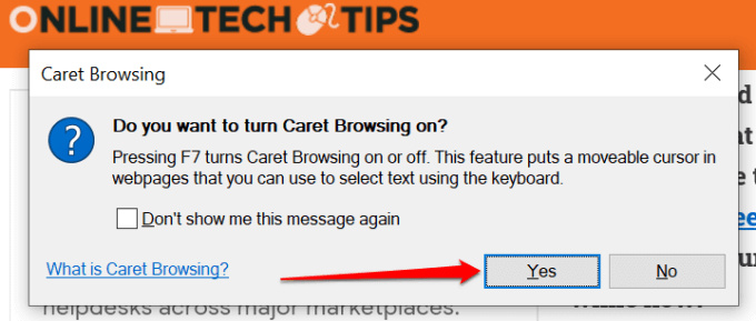 what is caret browsing and how does it work